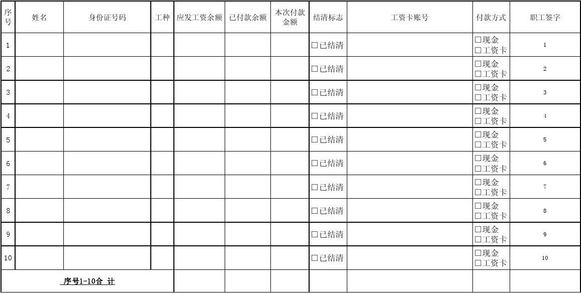 劳务工资表(模板)(1)